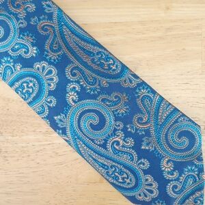 Altea Navy Blue Paisley Silk Tie with Teal and Copper Accents